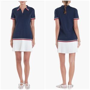 English Factory Sports Club Polo Minidress Navy Pleated Hem Preppy Tennis Small